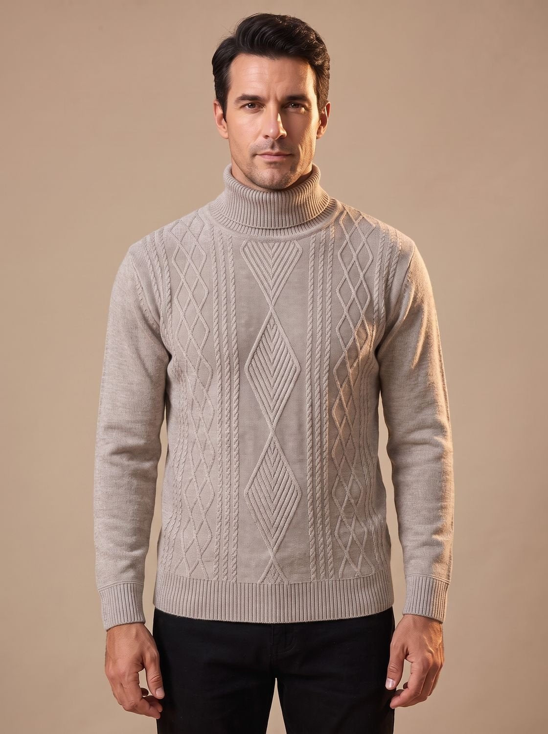Livio | Rollkragen Pullover Herren mit Zopfmuster Strick Slim Fit