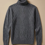 Livio | Rollkragen Pullover Herren mit Zopfmuster Strick Slim Fit