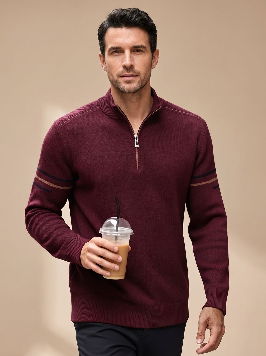 Lorenz | Pullover Herren Half-Zip Stehkragen Strick Reissverschluss