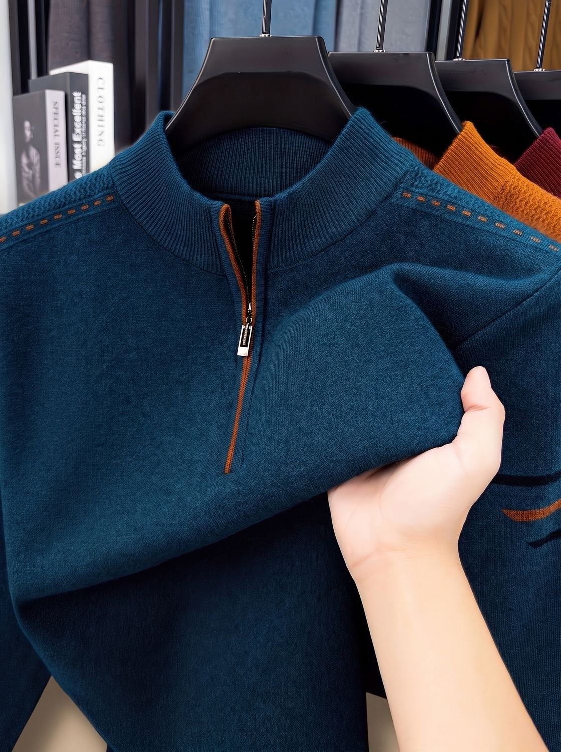 Lorenz | Pullover Herren Half-Zip Stehkragen Strick Reissverschluss