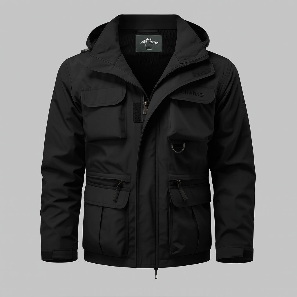 Luca | Wasserdichte Jacke Herren mit Kapuze und Cargotaschen