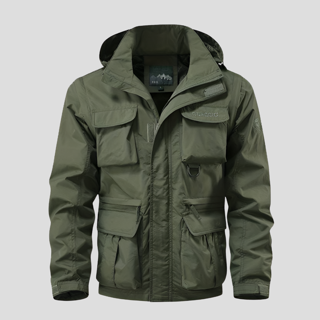 Luca | Wasserdichte Jacke Herren mit Kapuze und Cargotaschen