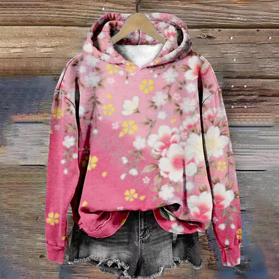 Luisa | Hoodie Damen Floral mit Kapuze Langarm