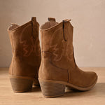 Luisa | Westernstiefelette Damen Veloursleder-Optik Blockabsatz Stickerei