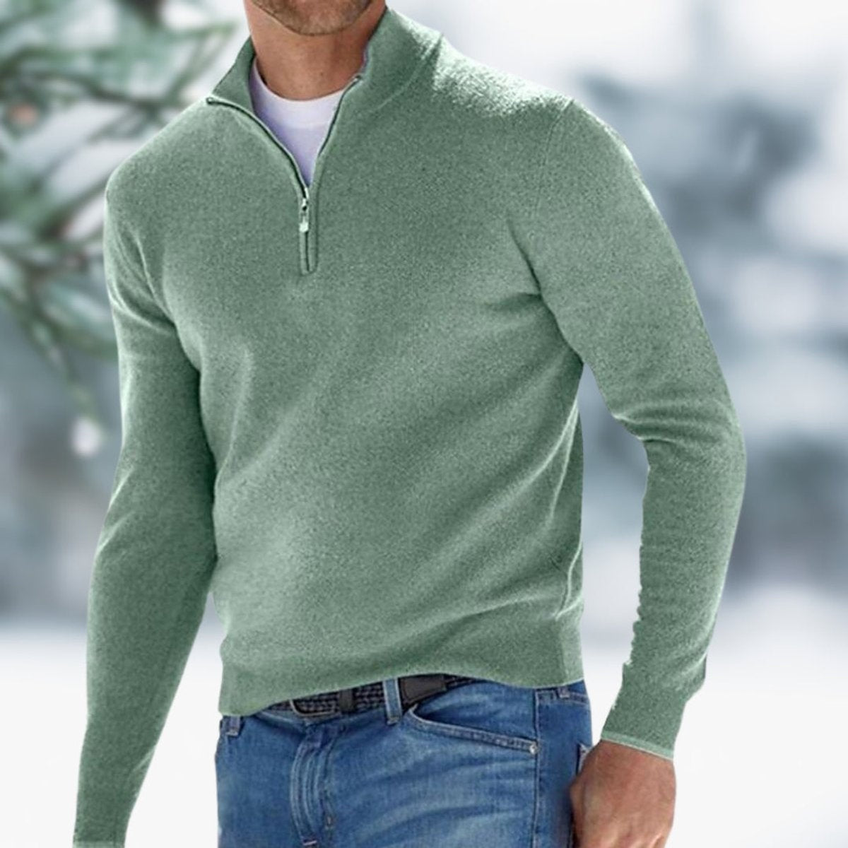 Lukas | Feinstrick Pullover Herren Stehkragen Viertel-Reissverschluss