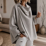 Magdalena | Cape Jacke mit Knopf Damen Oversize Drapierter Kragen