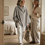Magdalena | Cape Jacke mit Knopf Damen Oversize Drapierter Kragen