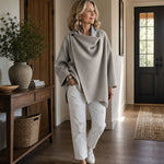 Magdalena | Cape Jacke mit Knopf Damen Oversize Drapierter Kragen