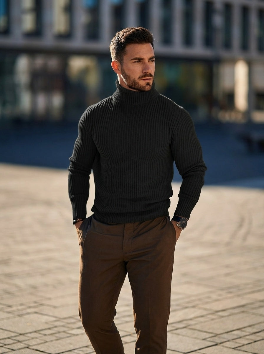 Manuel | Rollkragenpullover Herren Strick Rippenmuster Slim Fit