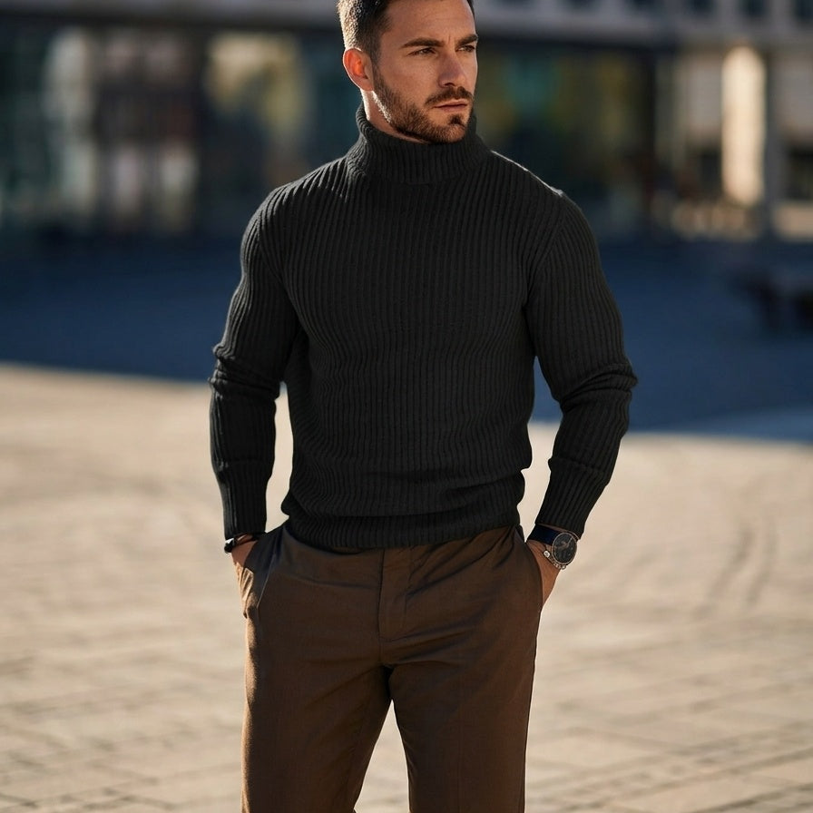 Manuel | Rollkragenpullover Herren Strick Rippenmuster Slim Fit