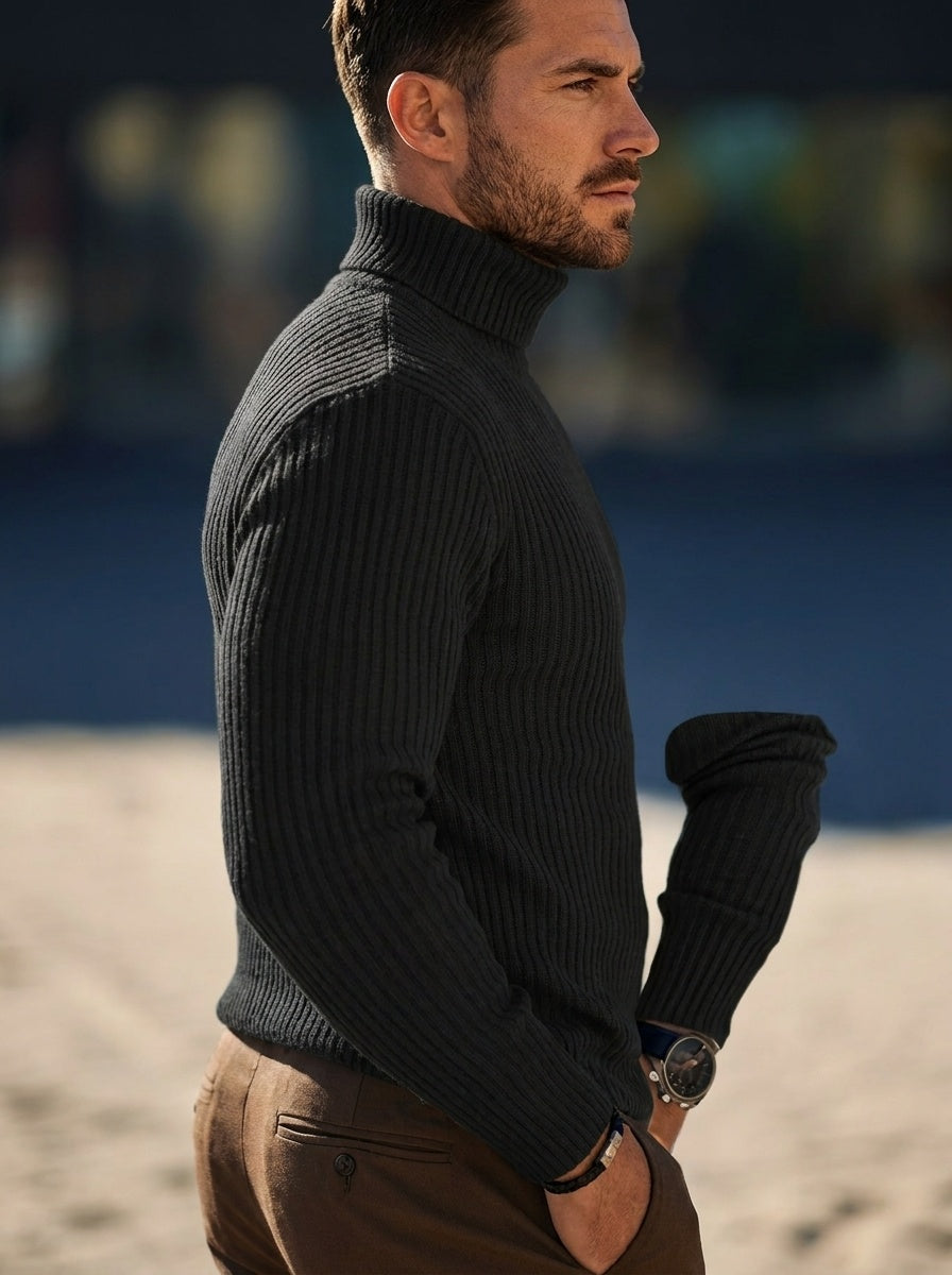 Manuel | Rollkragenpullover Herren Strick Rippenmuster Slim Fit
