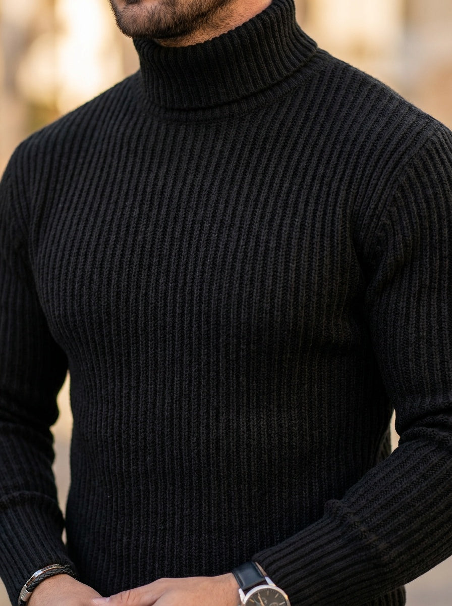 Manuel | Rollkragenpullover Herren Strick Rippenmuster Slim Fit