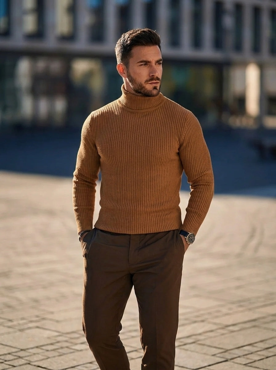 Manuel | Rollkragenpullover Herren Strick Rippenmuster Slim Fit
