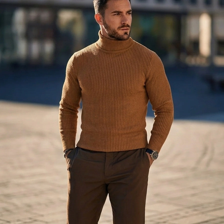 Manuel | Rollkragenpullover Herren Strick Rippenmuster Slim Fit