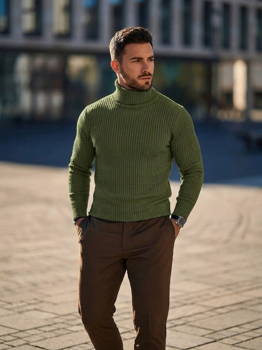 Manuel | Rollkragenpullover Herren Strick Rippenmuster Slim Fit