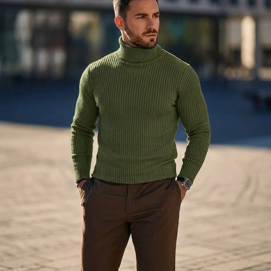 Manuel | Rollkragenpullover Herren Strick Rippenmuster Slim Fit