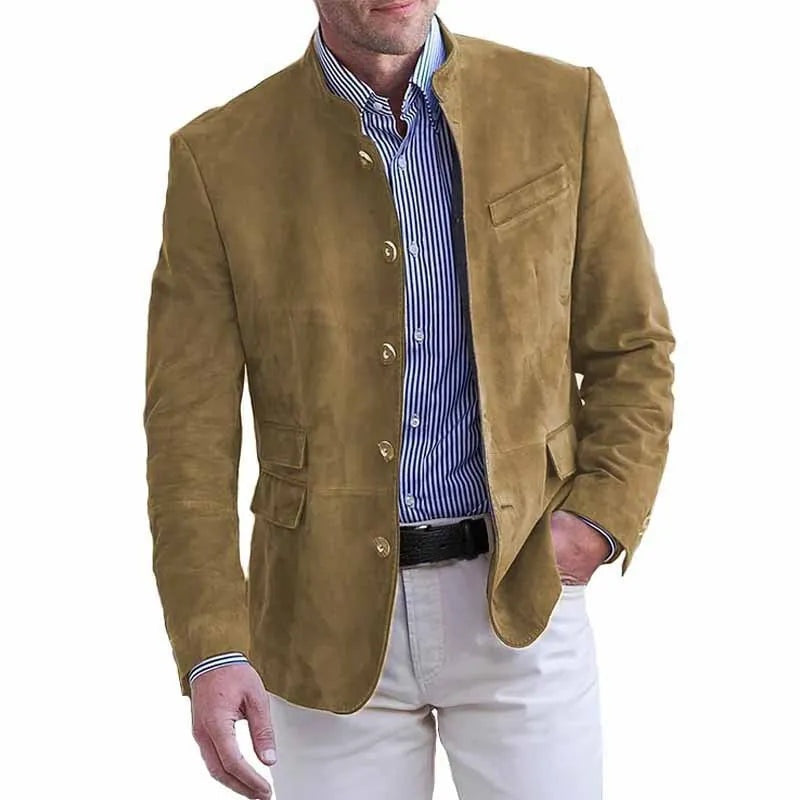 Manuel | Wildleder Blazer Jacke Herren Stehkragen Knopfleiste