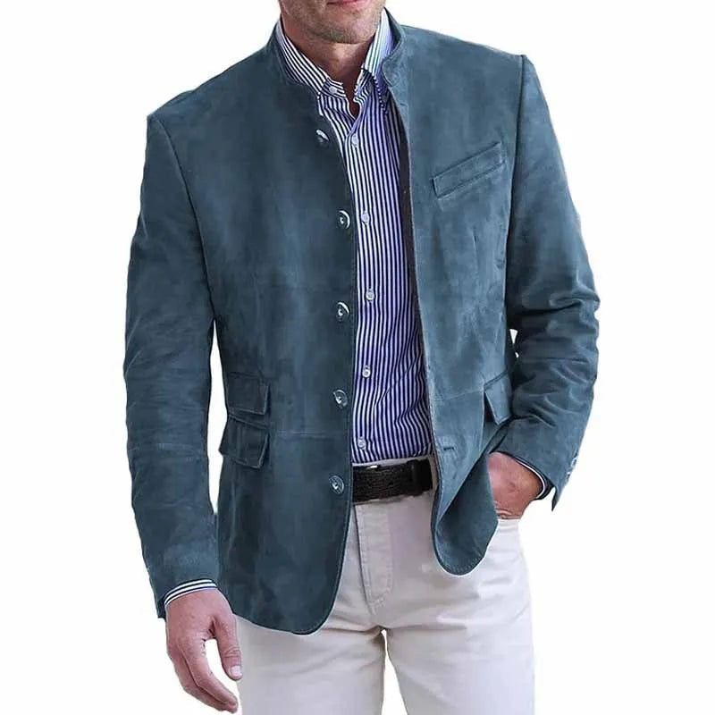 Manuel | Wildleder Blazer Jacke Herren Stehkragen Knopfleiste