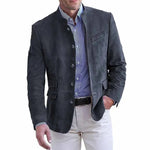 Manuel | Wildleder Blazer Jacke Herren Stehkragen Knopfleiste