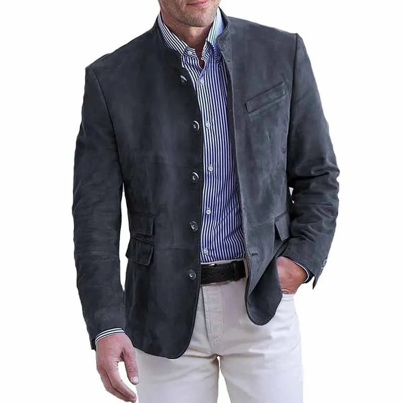 Manuel | Wildleder Blazer Jacke Herren Stehkragen Knopfleiste