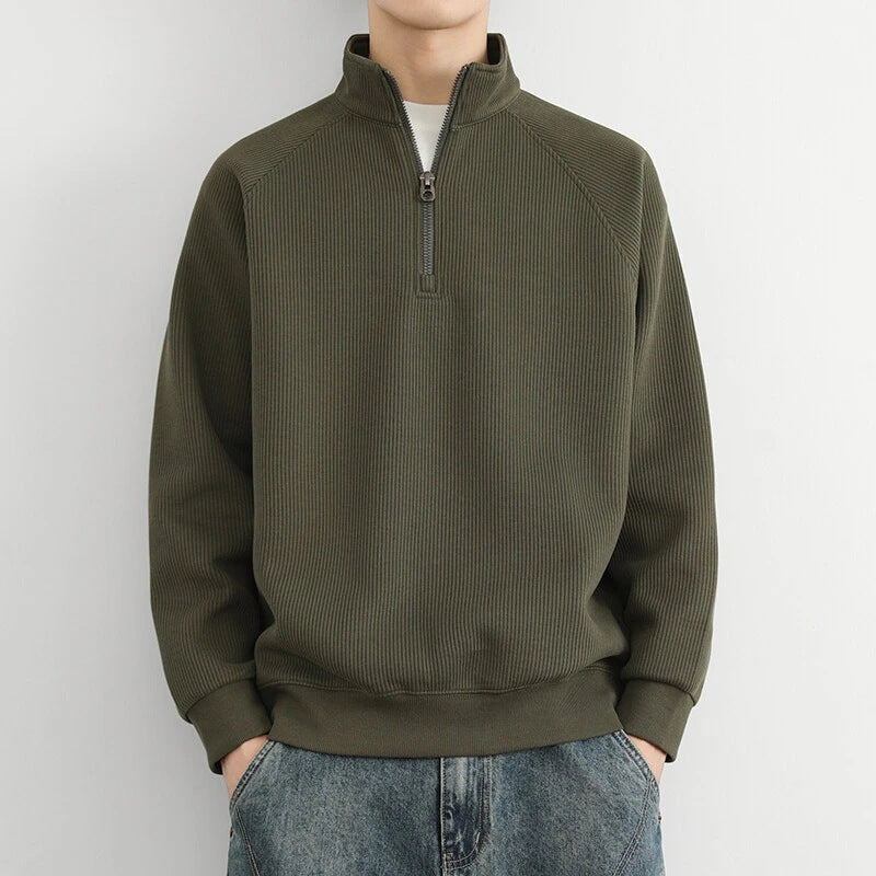 Marcel | Sweatshirt mit Reissverschluss Herren Stehkragen Gerippt
