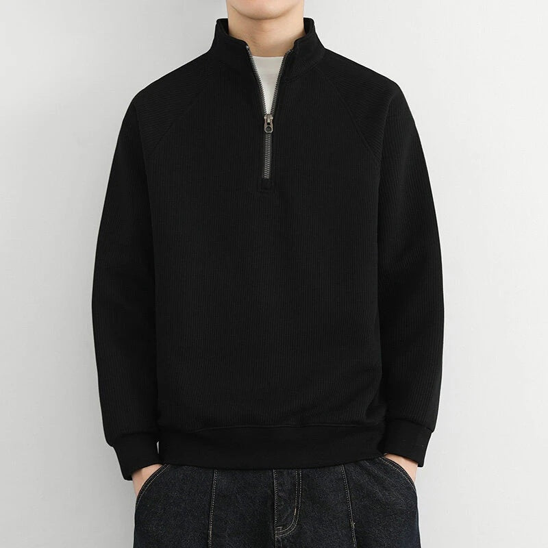 Marcel | Sweatshirt mit Reissverschluss Herren Stehkragen Gerippt