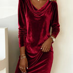 Margrit | Samtkleid Damen Elegant Langarm Wasserfallausschnitt