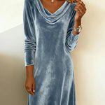 Margrit | Samtkleid Damen Elegant Langarm Wasserfallausschnitt