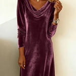 Margrit | Samtkleid Damen Elegant Langarm Wasserfallausschnitt