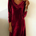 Margrit | Samtkleid Damen Elegant Langarm Wasserfallausschnitt