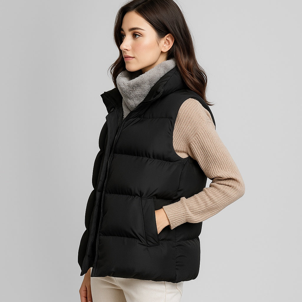 Margrit | Weste Damen Gesteppt mit Fleece-Kragen Ärmellos