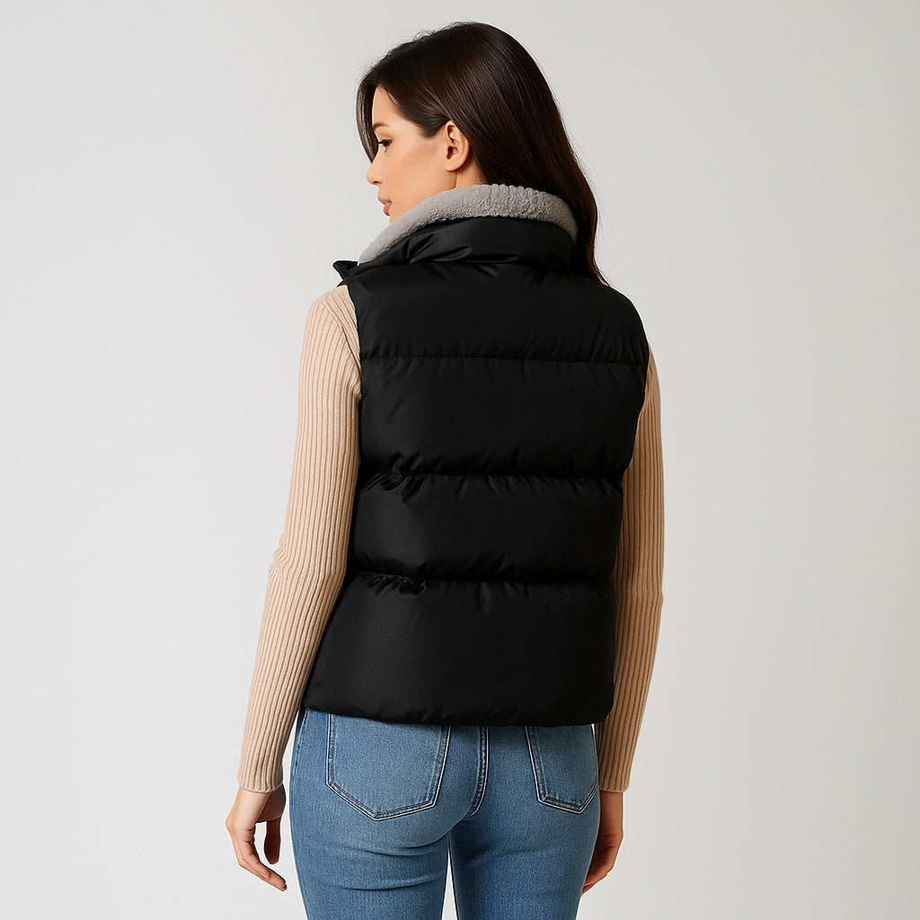 Margrit | Weste Damen Gesteppt mit Fleece-Kragen Ärmellos