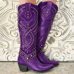 Marie | Cowboy Stiefel Damen Kniehoch Nieten