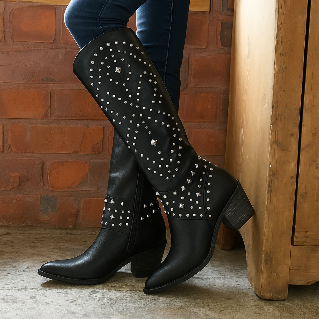 Marie | Cowboy Stiefel Damen Kniehoch Nieten