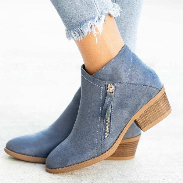 Marie | Stiefeletten Damen Blockabsatz Reißverschluss Veloursleder