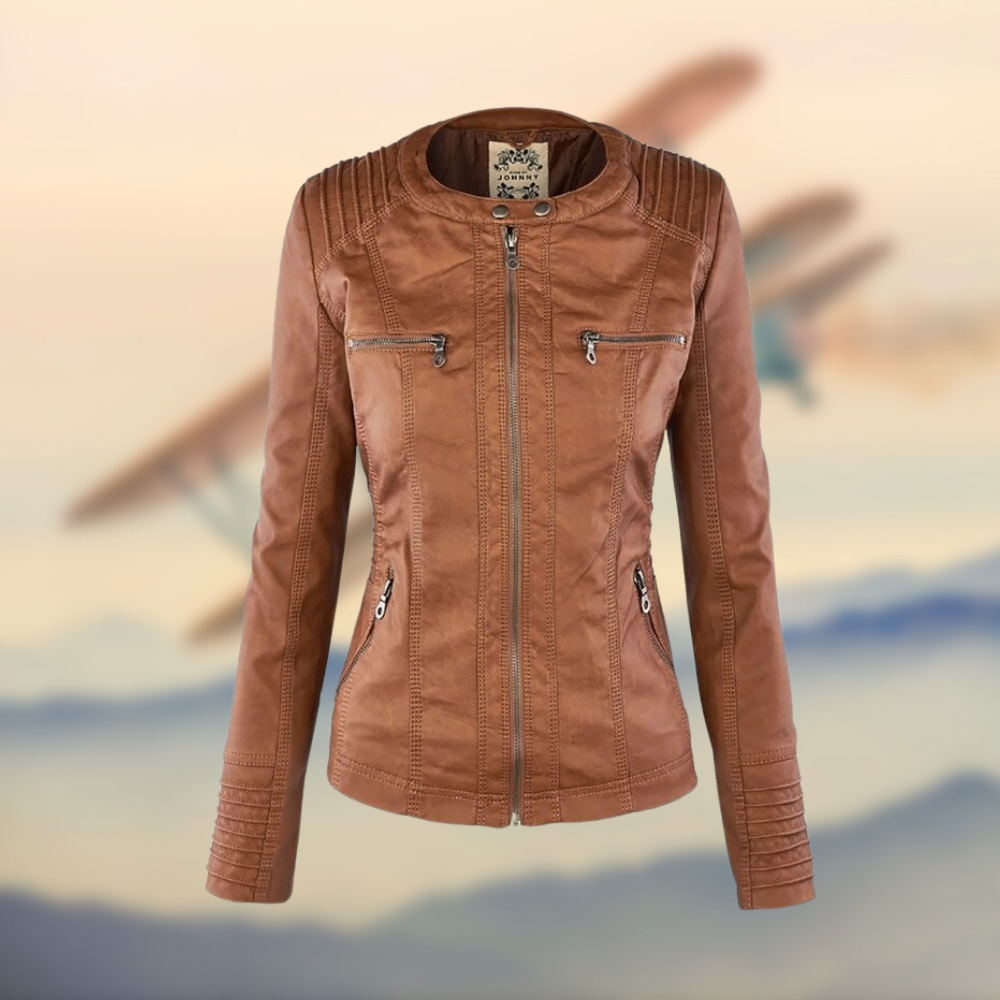 Marlene | Kunstlederjacke Damen mit Kapuze Bikerjacke