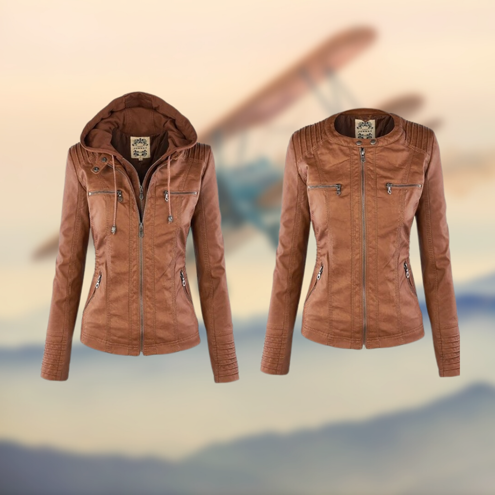 Marlene | Kunstlederjacke Damen mit Kapuze Bikerjacke