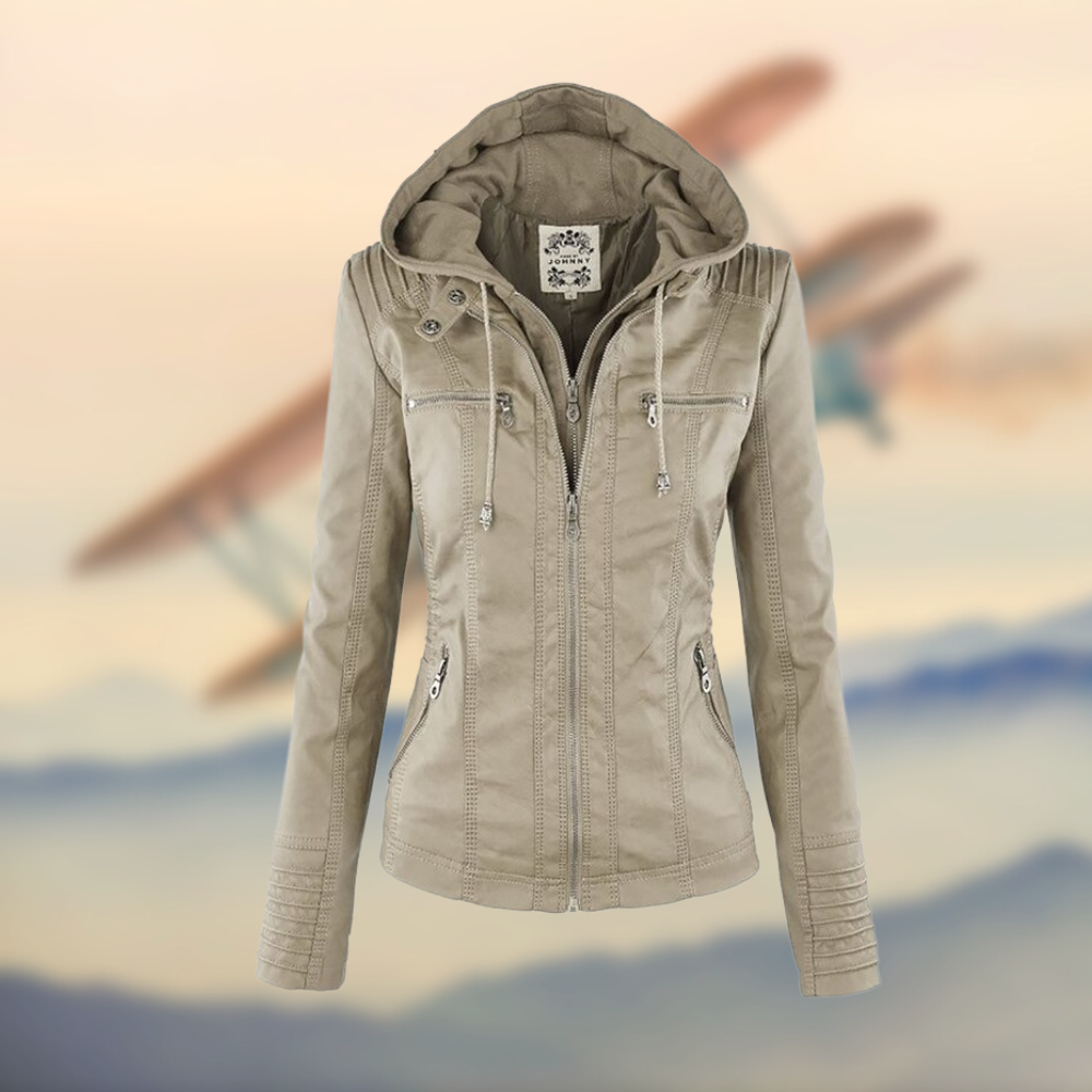 Marlene | Kunstlederjacke Damen mit Kapuze Bikerjacke