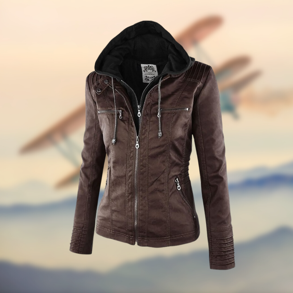 Marlene | Kunstlederjacke Damen mit Kapuze Bikerjacke