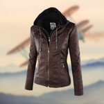 Marlene | Kunstlederjacke Damen mit Kapuze Bikerjacke