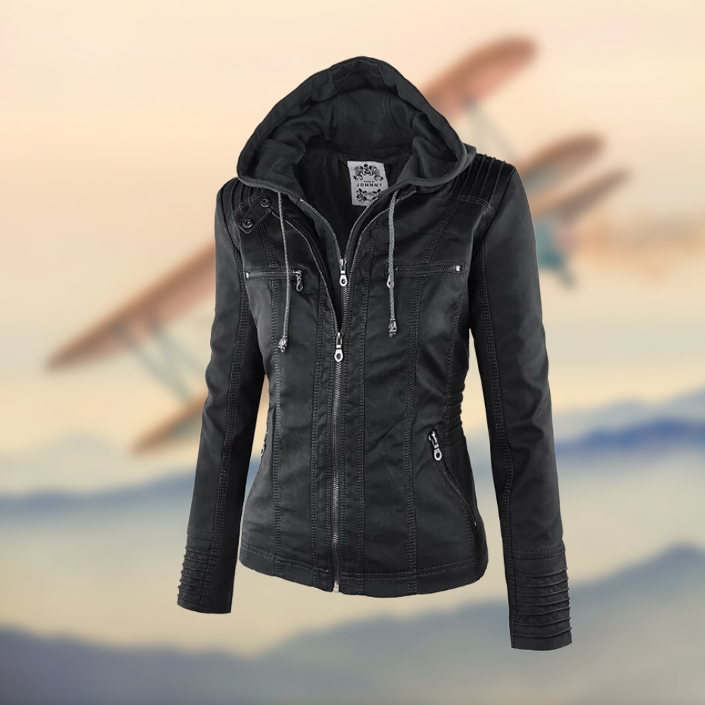 Marlene | Kunstlederjacke Damen mit Kapuze Bikerjacke