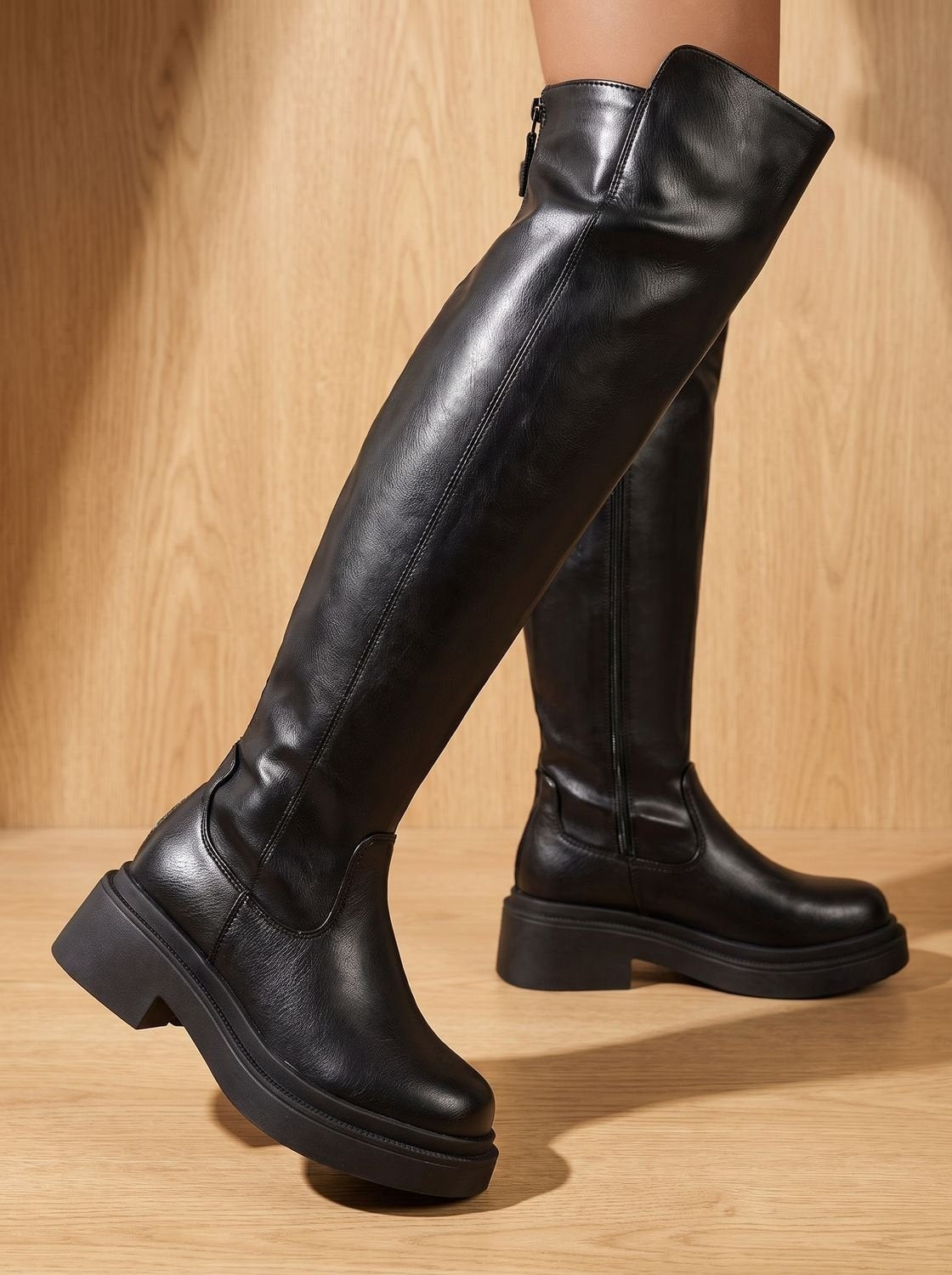 Marlene | Over-Knee Stiefel Damen Kunstleder Plateausohle Reissverschluss