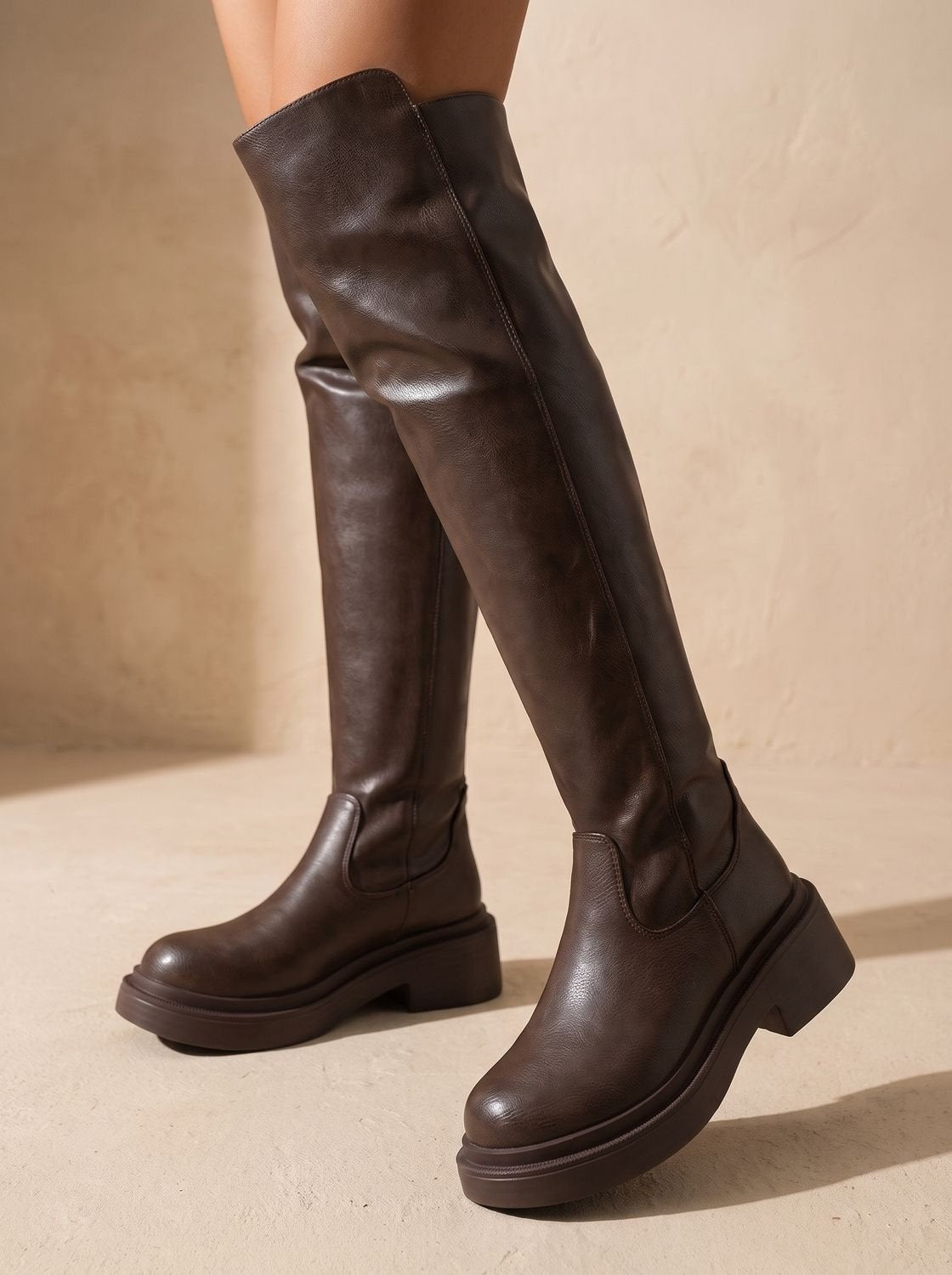 Marlene | Over-Knee Stiefel Damen Kunstleder Plateausohle Reissverschluss