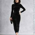 Marlene | Samtkleid Midi Damen Elegant Rollkragen Langarm