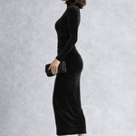 Marlene | Samtkleid Midi Damen Elegant Rollkragen Langarm