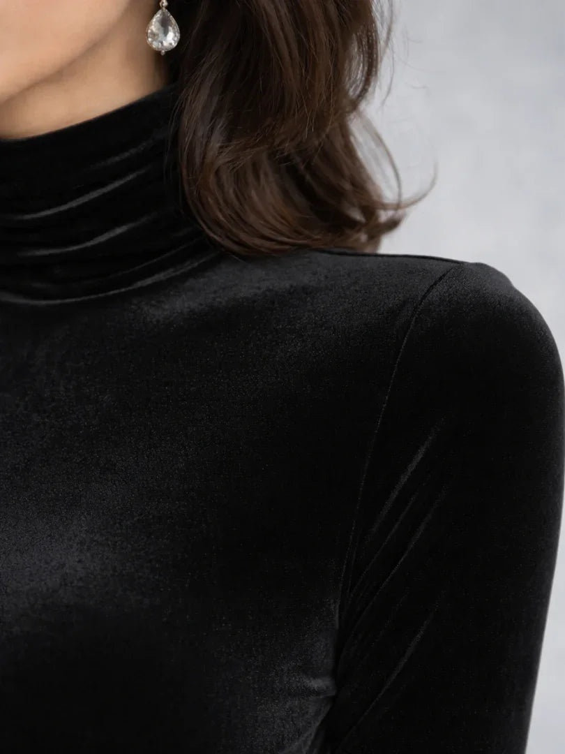 Marlene | Samtkleid Midi Damen Elegant Rollkragen Langarm