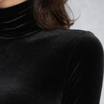 Marlene | Samtkleid Midi Damen Elegant Rollkragen Langarm