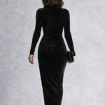 Marlene | Samtkleid Midi Damen Elegant Rollkragen Langarm