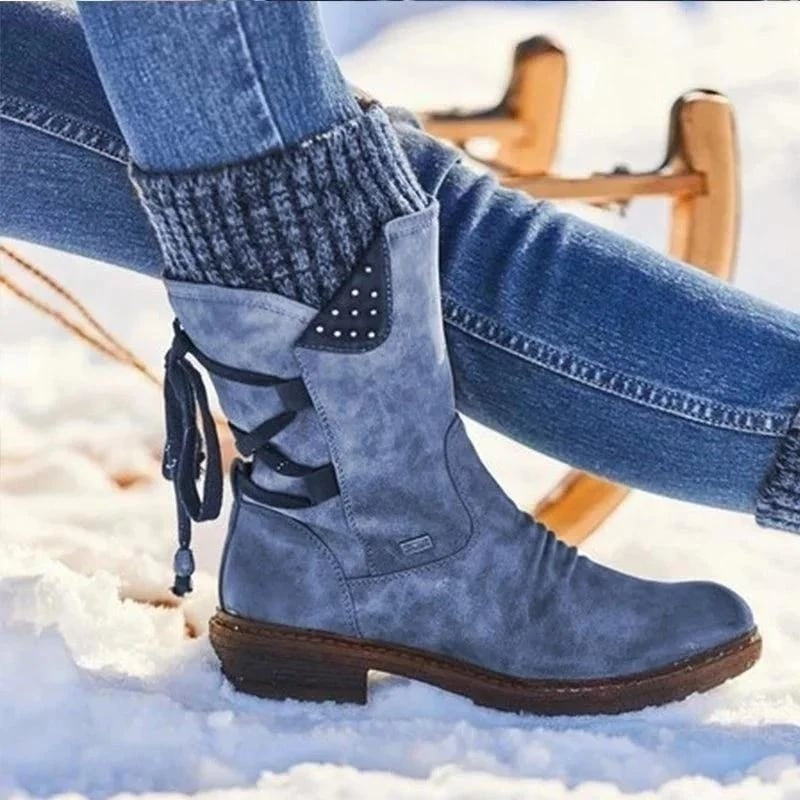 Marlene | Stiefel Damen Kunstleder Wadenhoch mit Rückenschnürung