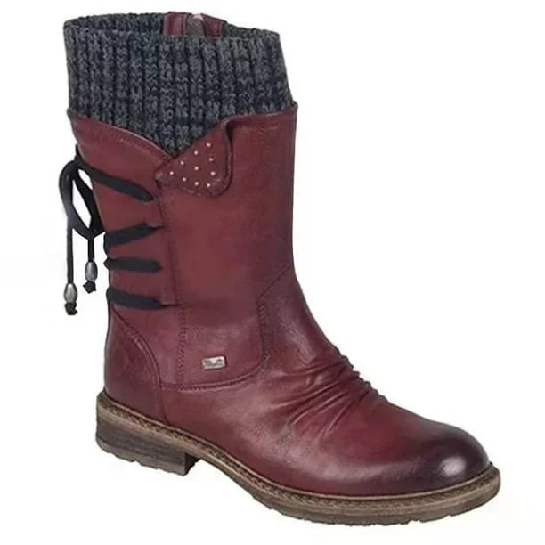 Marlene | Stiefel Damen Kunstleder Wadenhoch mit Rückenschnürung